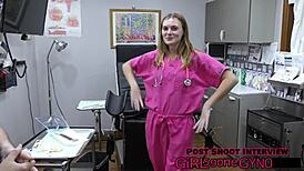 Tyler Lynn's yearly dental exam! Gloves, latex, natural tits, close-up, cum in mouth, mouthful!