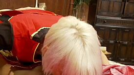 farrah fox pleasures guest's morning wood with fingering, fucking, anal in stockings lingerie on bed.