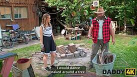 Did sons girlfriend fuck stepdaddy outside on the ranch? Big cock action!