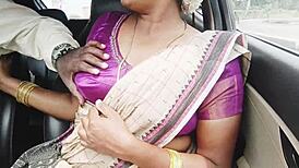 indian aunty and son-in-law on long car drive, whispering dirty telugu talks for sex