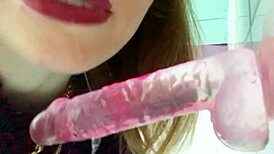 violette des étoiles gives a sloppy blowjob to her dildo