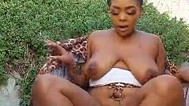 Milf BBW Squirts Pussy Outdoor During Masturbation