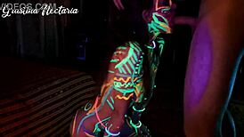 Wild slim girl fucked under UV light