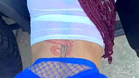 Curvy woman twerks in shorts