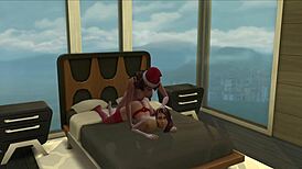 Christmas morning fuck session with shemale and lesbian action