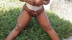 Milf BBW Squirts Pussy Outdoor During Masturbation