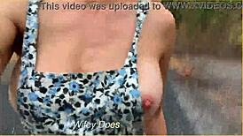 my wife felt so daring running in public, flashing her sideboob and big tits outdoors