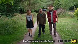 Did sons girlfriend fuck stepdaddy outside on the ranch? Big cock action!