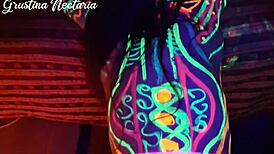 Wild slim girl fucked under UV light