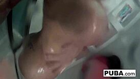 nikita von james takes a relaxing shower after exercise