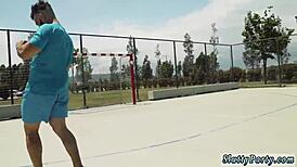 Teen engages in public outdoor sex