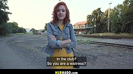 Dirty walk home involves pov blowjob and cum facial on redhead