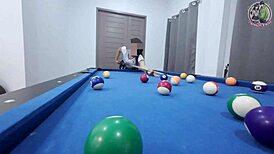 Thai girl climbs pool table and gets fucked hard