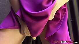 skinny aussie solos outdoors, using putter to toy herself