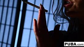 Victoria shows long legs and ass while smoking