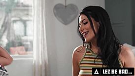 Adria Rae, pervert college babe, craves bestie's stepsister Gal Ritchie's shaved pussy raw