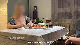 my husband jerking hidden under table in front of step mom during talk