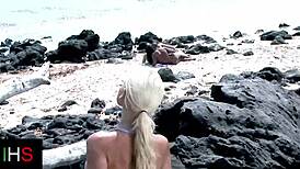 Amazing Girl Fucks Black Man On Beach While Another Watches