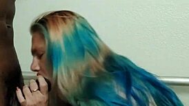 cheating chubby blonde milf's hotel bathroom footjob and doggystyle slut fest