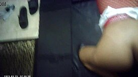 Behind scenes with glasses girl she bends over shaved pussy for intense pov pounding