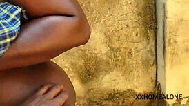 Horny ebony nimi's big natural tits ass caught public masturbating wet pussy in shorts uniform