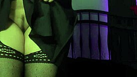 Maid astarioth spreads wet pussy masturbates with vibrator in uniform bondage for raise squirting closeup