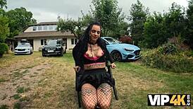 Babe with pierced nipples and tattoos seduces for forest cock pounding