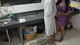 real indian couple steams up kitchen with passionate homemade sex