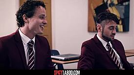 I watched busty mature teacher gangbanged by four students