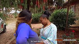 african milf lesbians kiss hot in public at the house party