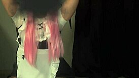 Maid astarioth spreads wet pussy masturbates with vibrator in uniform bondage for raise squirting closeup