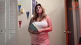 horny stepmom tucks in with huge cock blowjob and cum on natural big tits