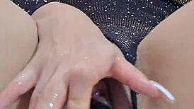 How does sexy Latina finger pussy then ram huge eggplant inside?