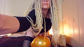 Hey curvy big tit mommy-in-law pops balloon fetish custom video
