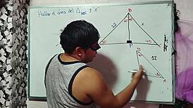 Asian nerd student teacher triangle math sex in bedroom close-up