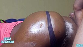 Petite Ebony Teen Anal Doggystyle With Panty Aside And Oiled Creampie Cumshot