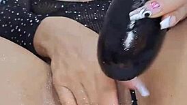 How does sexy Latina finger pussy then ram huge eggplant inside?