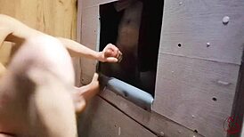 my first footjob at the gloryhole she dominated my small cock and made it cum sloppy redcatsroom