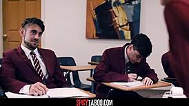 I watched busty mature teacher gangbanged by four students