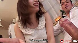 Mai Misatoi kneels for a deep cock suck then bends over moaning for uncensored pounding.