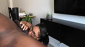 curvy latina wife drains hubby's swollen balls with deepthroat tongue work and sloppy facial after sensual ball licking session