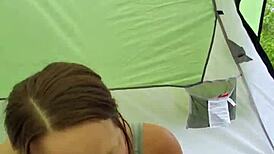 early morning camping pov, wife bends over for risky outdoor doggystyle cumshot