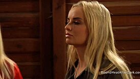 dominant madame fingers busty lesbian slave's big tits ass in hardcore bdsm bondage