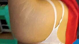 Transexual sucks my cock and i fuck her ass in the kitchen close-up