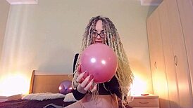 Hey curvy big tit mommy-in-law pops balloon fetish custom video