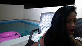 poolside asian maxine x fingers wet cunt endlessly at night