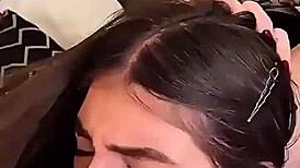 Busty blonde milf and teen brunette compete in sloppy pov deepthroat