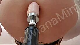 Latina pussy hammered by relentless sex machine in kitchen