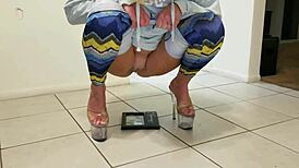 Pretty Shaved Milf Pussy Pees on Heels Freely