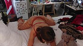 sexy o2 986 part i clothed slut in rose satin panty spandex pants doggystyle pov ass licking dirty french talk...